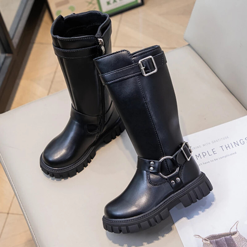 Jauni Ziemas Bērnu Zābaki Silti Plīša Meitenes Augsti Gari Zābaki Melni Modes Bērniem Causal Kokvilnas zābaki Apaļi ar purngalu Daudzpusīgi Neslīdoši