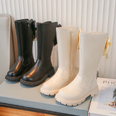 Cizme înalte pentru copii primăvară toamnă Cizme elegante pentru copii pentru fete Moda versatilă prințesă Causal cu fundă cizme din piele șic