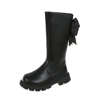 Cizme înalte pentru copii primăvară toamnă Cizme elegante pentru copii pentru fete Moda versatilă prințesă Causal cu fundă cizme din piele șic