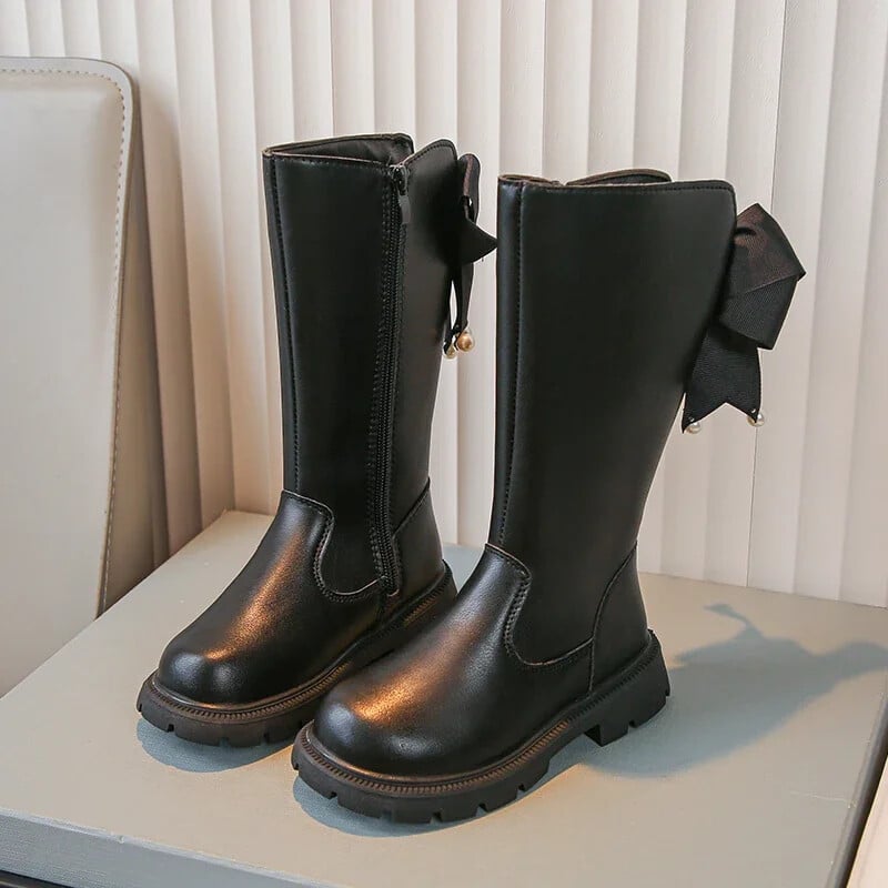 Cizme înalte pentru copii primăvară toamnă Cizme elegante pentru copii pentru fete Moda versatilă prințesă Causal cu fundă cizme din piele șic