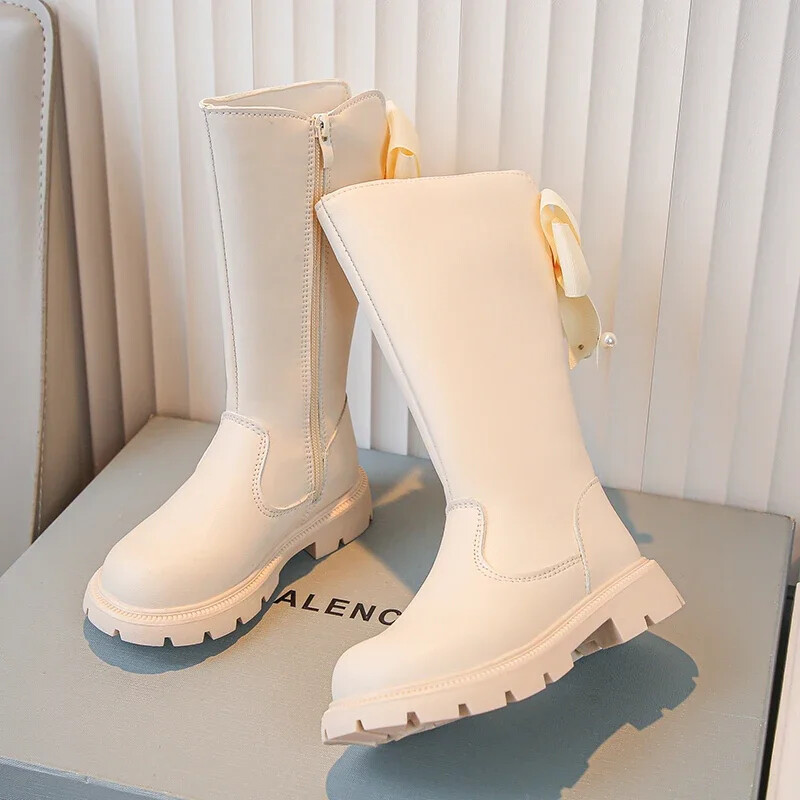 Cizme înalte pentru copii primăvară toamnă Cizme elegante pentru copii pentru fete Moda versatilă prințesă Causal cu fundă cizme din piele șic