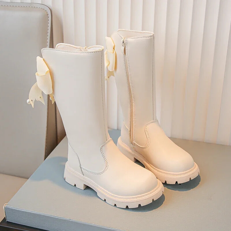 Cizme înalte pentru copii primăvară toamnă Cizme elegante pentru copii pentru fete Moda versatilă prințesă Causal cu fundă cizme din piele șic