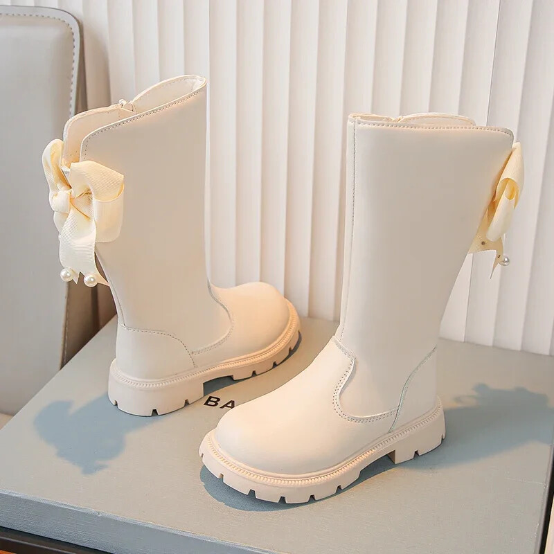 Cizme înalte pentru copii primăvară toamnă Cizme elegante pentru copii pentru fete Moda versatilă prințesă Causal cu fundă cizme din piele șic