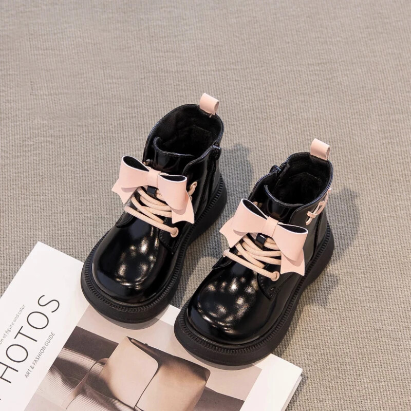 2024. gada ziema, jauni bērnu īsi zābaki meitenēm Modes, salda tauriņa, mīksta apakšdaļa Pretslīdēšana, daudzpusīgi, ikdienas apavi ar rāvējslēdzēju sānos