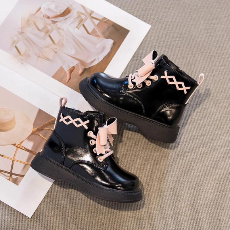 2024. gada ziema, jauni bērnu īsi zābaki meitenēm Modes, salda tauriņa, mīksta apakšdaļa Pretslīdēšana, daudzpusīgi, ikdienas apavi ar rāvējslēdzēju sānos