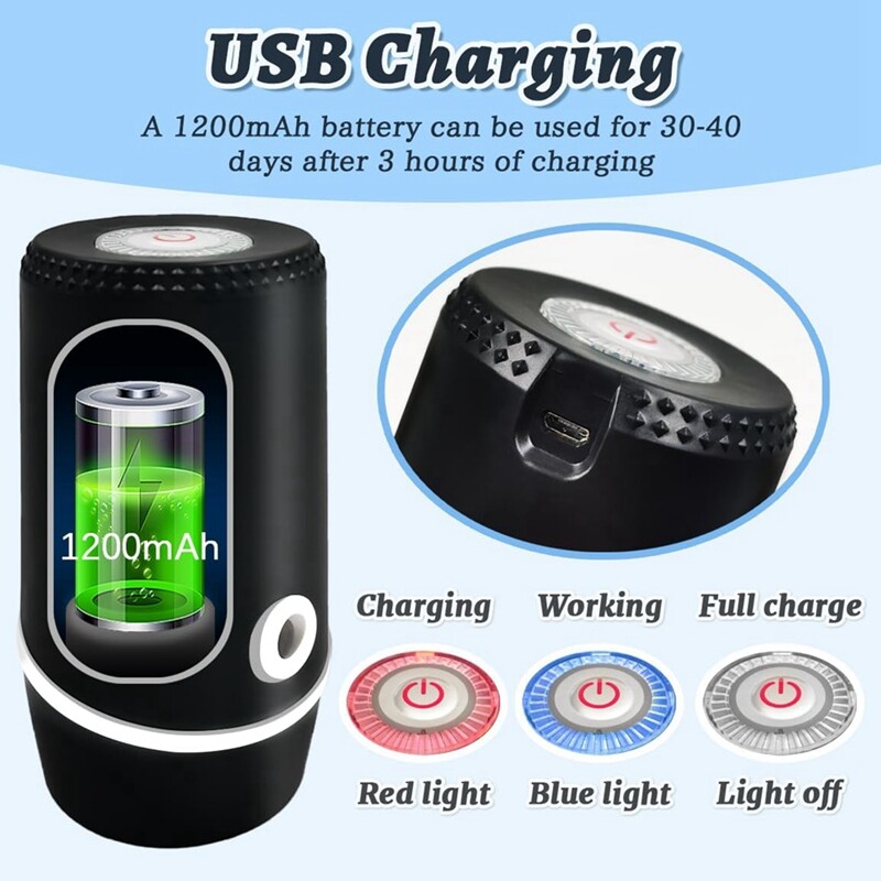 5 galonų vandens dozatorius, elektrinis vandens butelio siurblys su jungikliu ir USB įkrovimu, nešiojamas vandens dozatoriaus siurblys