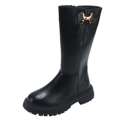 Lányok hosszú csizmák fekete divatos gyerekek bőr csizmák 2024 őszi téli divat meleg szőrme gyermek motoros csizmák klasszikus