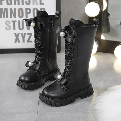 Ziemas garie zābaki meitenēm Luksusa Pearl Bow Pusaudžu Meiteņu Modes Zābaki Mākslīgās kažokādas Biezas Siltas Kokvilnas Sniega Zābaki Meitenēm