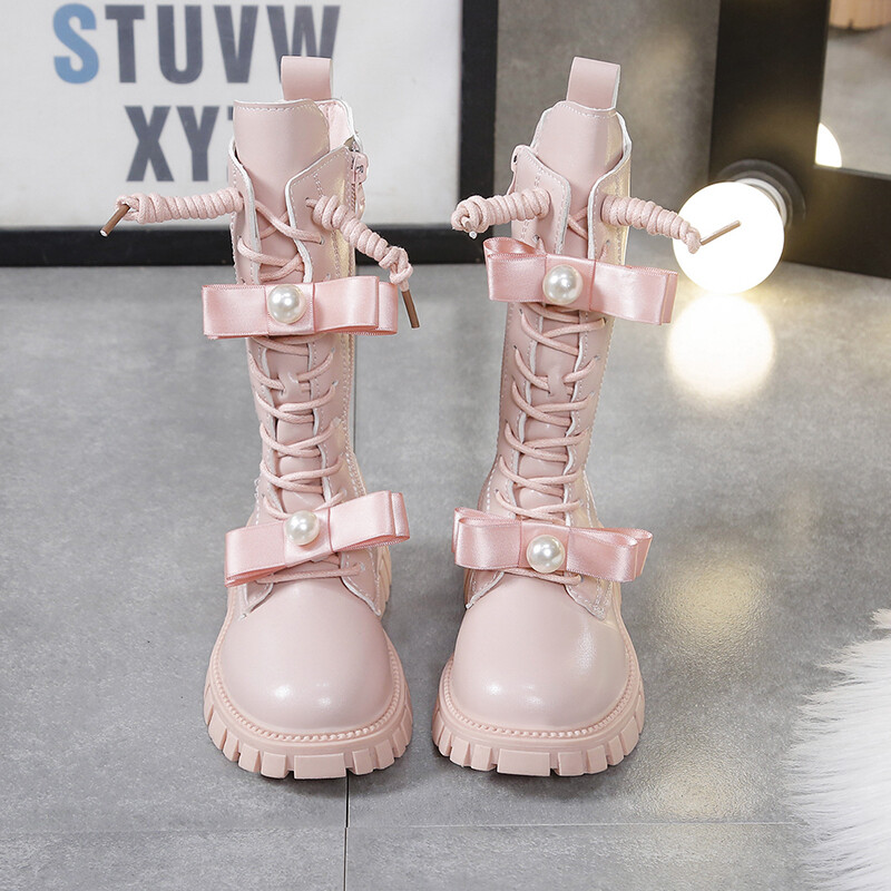 Ziemas garie zābaki meitenēm Luksusa Pearl Bow Pusaudžu Meiteņu Modes Zābaki Mākslīgās kažokādas Biezas Siltas Kokvilnas Sniega Zābaki Meitenēm