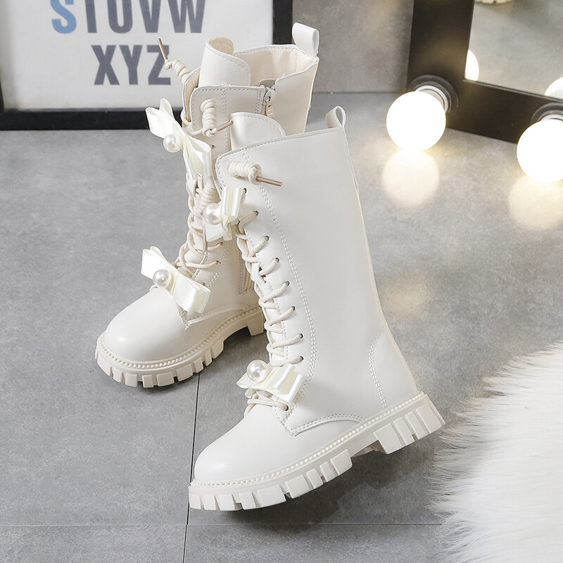 Ziemas garie zābaki meitenēm Luksusa Pearl Bow Pusaudžu Meiteņu Modes Zābaki Mākslīgās kažokādas Biezas Siltas Kokvilnas Sniega Zābaki Meitenēm