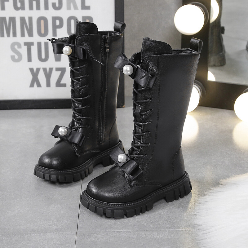 Ziemas garie zābaki meitenēm Luksusa Pearl Bow Pusaudžu Meiteņu Modes Zābaki Mākslīgās kažokādas Biezas Siltas Kokvilnas Sniega Zābaki Meitenēm