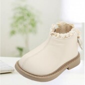 Augstas kvalitātes masīvi mežģīņu volāni zābaki mazām meitenēm, Modes puszābaki ar rāvējslēdzēju aizmugurē mazajai princesei, lakādas apavi