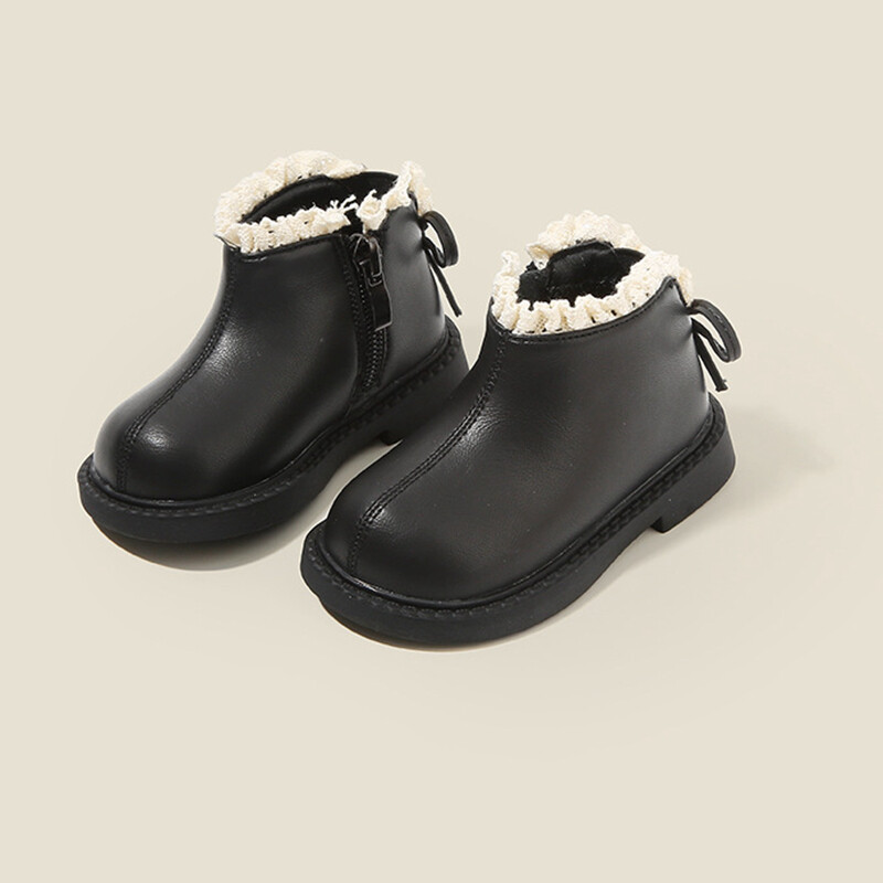 Augstas kvalitātes masīvi mežģīņu volāni zābaki mazām meitenēm, Modes puszābaki ar rāvējslēdzēju aizmugurē mazajai princesei, lakādas apavi