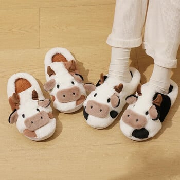 Winter Unisex Family Look Παπούτσια Cartoon Cow Ζεστά Παιδικά Λούτρινα Παντόφλες για Κορίτσια Αγόρια Εσωτερικά Αντιολισθητικά Βαμβακερά παπούτσια Mule Home