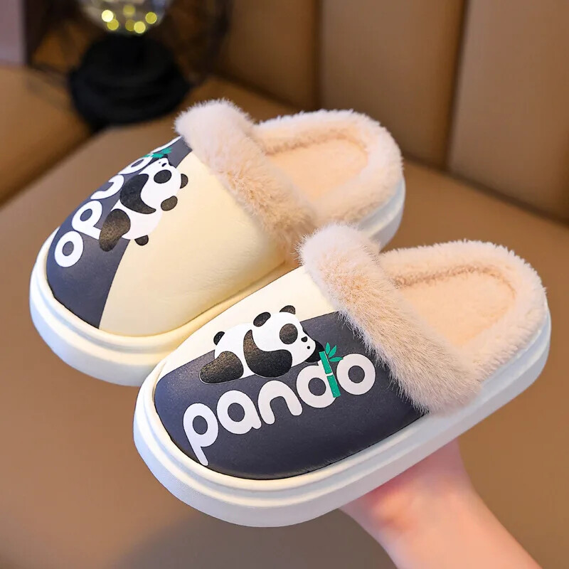 Bērnu kokvilnas čības Bērnu jaukas pandas multfilma silta bērnu ziemas iekštelpu apavi Mīksta zole bērniem zēni meitenes plīša mājas apavi