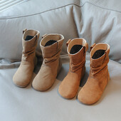 Ziemas meiteņu zābaki Zamšādas Khaki Camel Slip-on Elastīgi Klasiski bērnu zābaki Plīša Silti Gaiši Moderni Ērti Bērnu apavi ikdienā