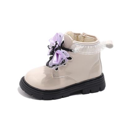 2–18 gadus vecām meitenēm ādas zābaki smilškrāsas multfilmu loku bērnu apavi Four Seasons, mīksta apakša, neslīdoši bērnu zābaki bērniem