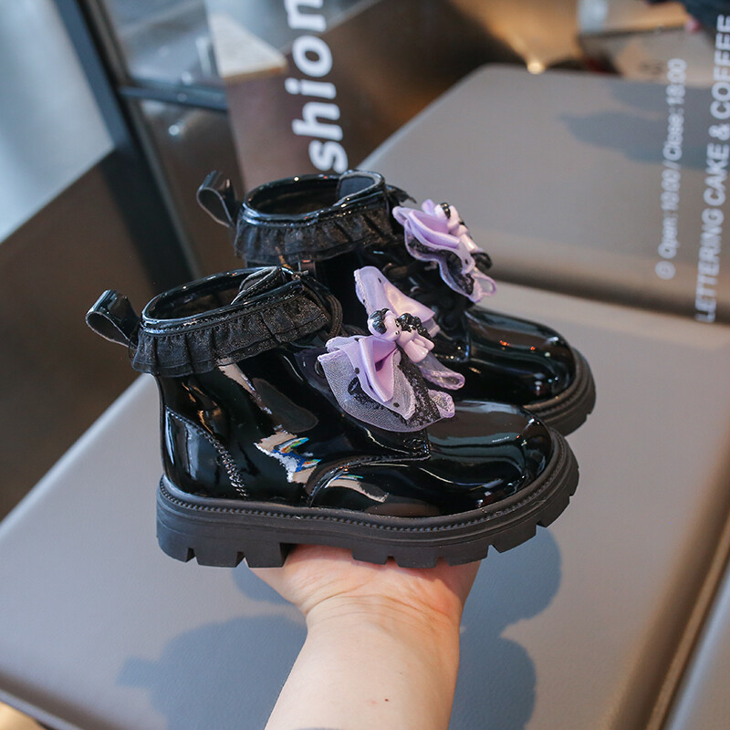 2–18 gadus vecām meitenēm ādas zābaki smilškrāsas multfilmu loku bērnu apavi Four Seasons, mīksta apakša, neslīdoši bērnu zābaki bērniem