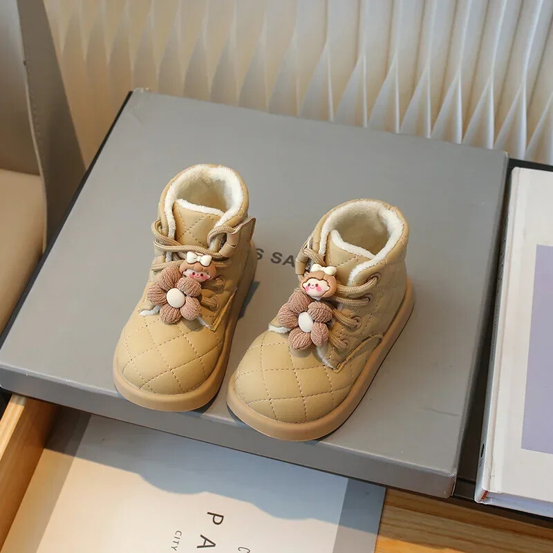 Ziemas sniega zābaki mazām meitenēm Modes tendences Jauki rūtaini meiteņu sniega zābaki Mākslīgās kažokādas kokvilnas apavi plīša modes zābaki