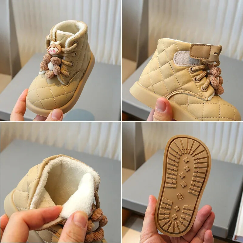 Ziemas sniega zābaki mazām meitenēm Modes tendences Jauki rūtaini meiteņu sniega zābaki Mākslīgās kažokādas kokvilnas apavi plīša modes zābaki