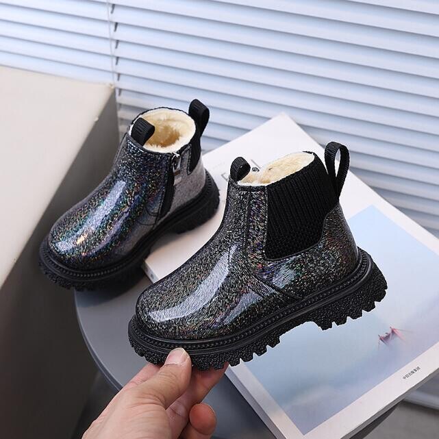 Rudens Ziemas Meiteņu Sniega Zābaki Modes Bērnu Lakādas Kurpes Mīkstas Zoles Puszābaki Plīša Siltas Kažokādas Bērnu Kokvilnas Sniega Kurpes