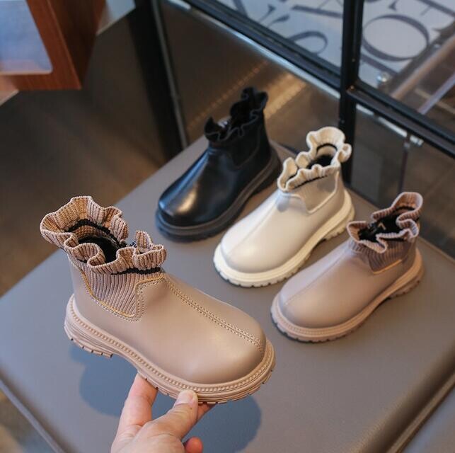 Bērnu modes zābaki Neslīdoši bērnu puszābaki Causal mīksta apakša meitenēm īsi ādas zābaki Visi atbilst sniega zābaki 21-30 izmērs