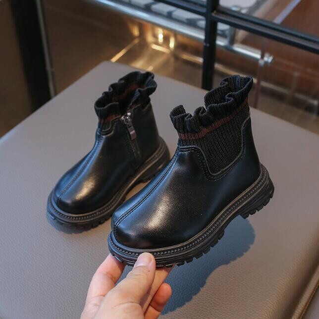 Bērnu modes zābaki Neslīdoši bērnu puszābaki Causal mīksta apakša meitenēm īsi ādas zābaki Visi atbilst sniega zābaki 21-30 izmērs