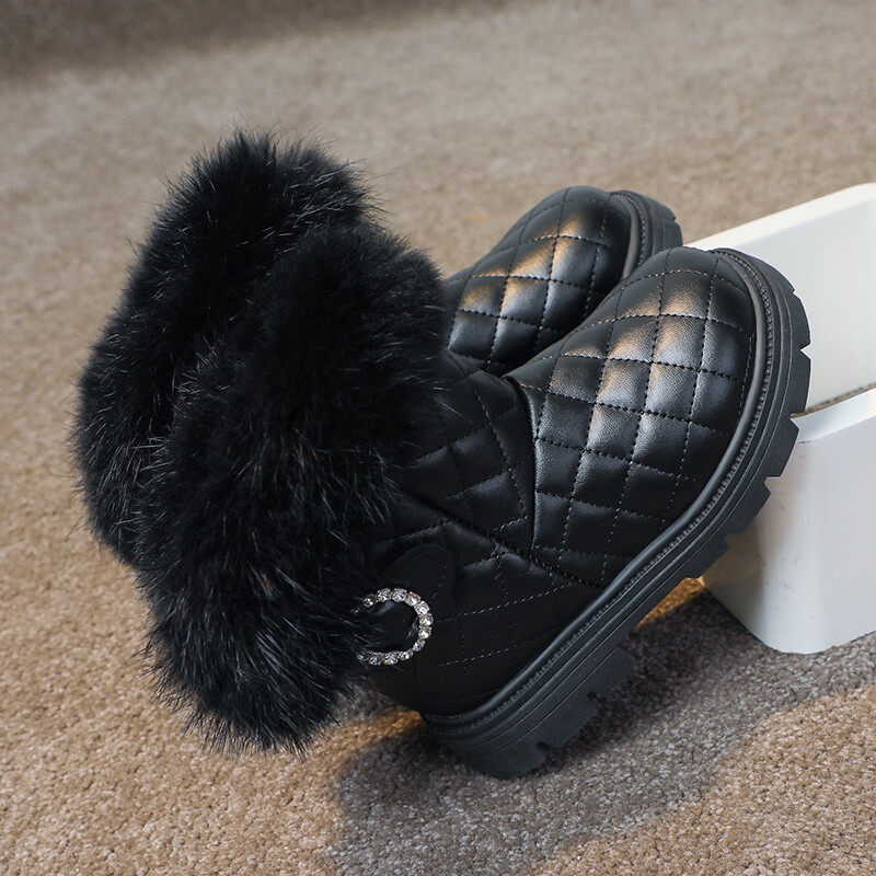 Bērnu Modes Zābaki Bieza Silta Plīša Kažokāda Vienkrāsaina Ziemas Meiteņu Īsi Zābaki Šūšana Jauki Lielbritānijas Stils Bērnu Sniega zābaki