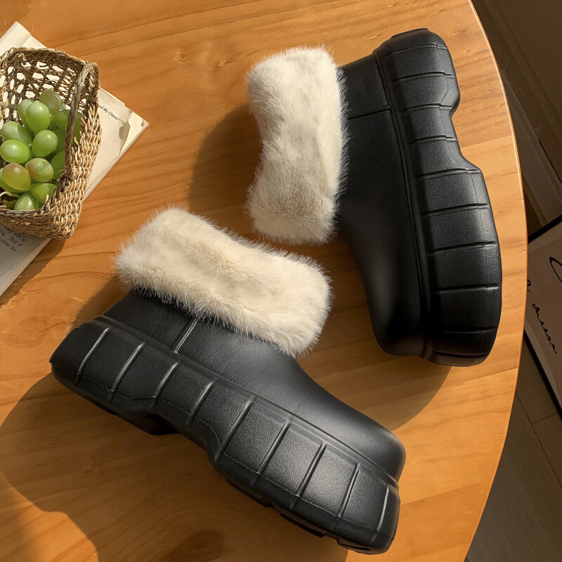 Platformas Puszābaki Sieviešu ziemas Dizaineris Luksusa Sniega zābaciņi Pūkainas Kurpes Sieviešu Ķīļi Silti Māja Mode Populāri apavi