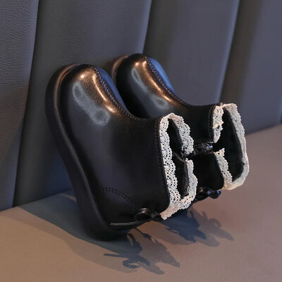 Bērnu mežģīņu īsi zābaki Sweet Chic Girl Ziemas zābaki Eleganti Mode Bowknot Causal Kids Princeses potītes kokvilnas zābaki rāvējslēdzējs