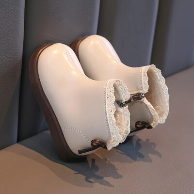 Bērnu mežģīņu īsi zābaki Sweet Chic Girl Ziemas zābaki Eleganti Mode Bowknot Causal Kids Princeses potītes kokvilnas zābaki rāvējslēdzējs