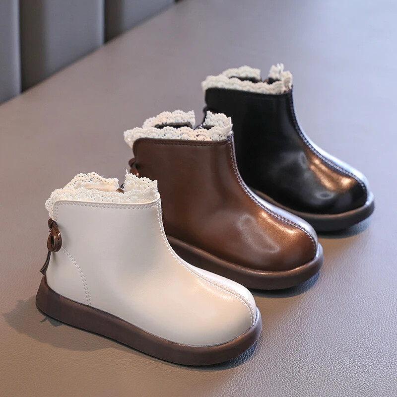 Bērnu mežģīņu īsi zābaki Sweet Chic Girl Ziemas zābaki Eleganti Mode Bowknot Causal Kids Princeses potītes kokvilnas zābaki rāvējslēdzējs
