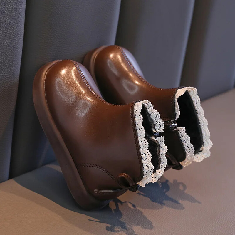 Bērnu mežģīņu īsi zābaki Sweet Chic Girl Ziemas zābaki Eleganti Mode Bowknot Causal Kids Princeses potītes kokvilnas zābaki rāvējslēdzējs