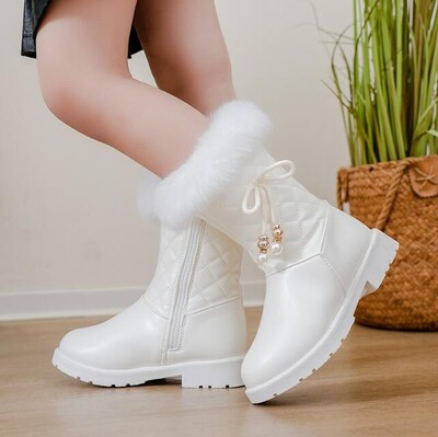 Mergaičių Princesės Odiniai Batai Vaikiški Ilgi Batai Su lanku, Saldus Šiltas Medvilninis Vaikams Madingi Batai Kailiniai Pamušalas Sniego Batai Nauji Sneaker