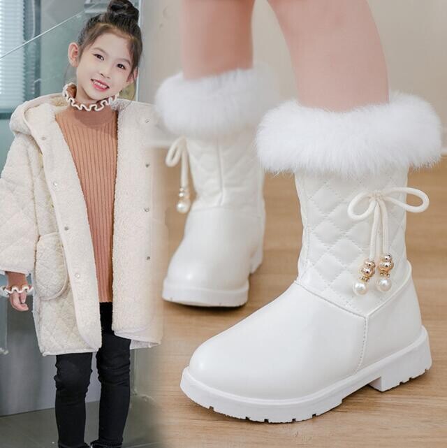 Meitenes Princeses Ādas Zābaki Bērniem Garie Zābaki Priekšgala mezgls Saldi Silti Kokvilnas Bērnu Modes Zābaki Kažokādas Oderes Sniega Zābaki Jaunas kedas