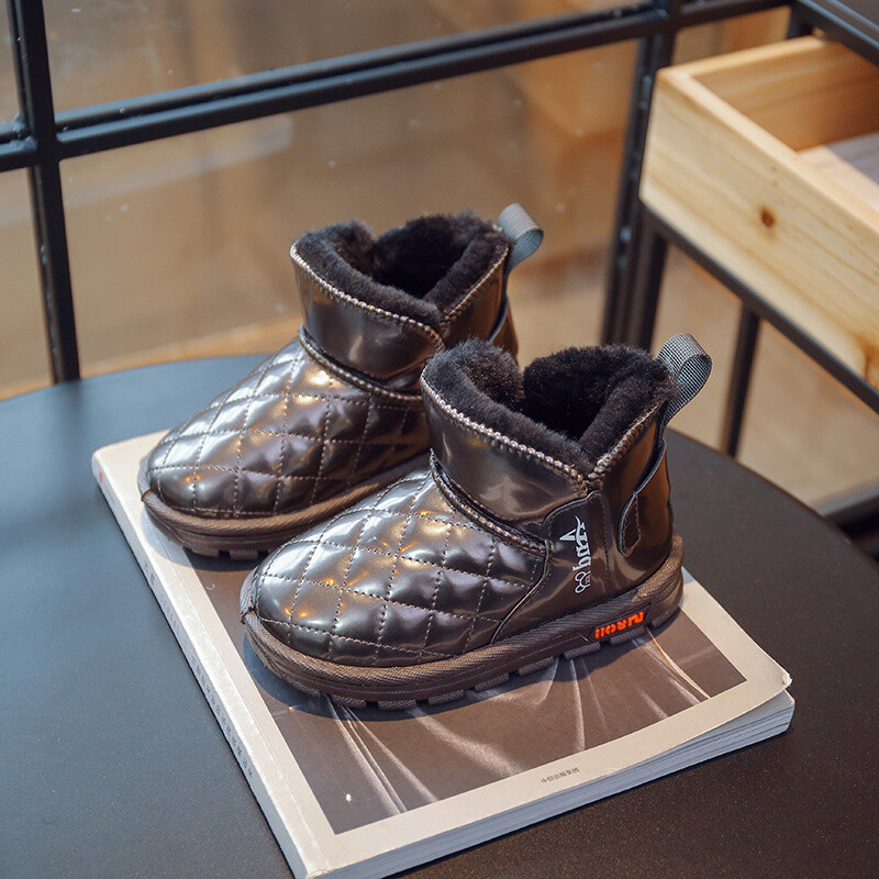 Rudens/ziemas Catwalk bērniem Ērti sniega zābaki Plus Velvet Paaugstināta Bērnu vienkrāsaina Silta Apaļa Purngala Bieza Zole Mode