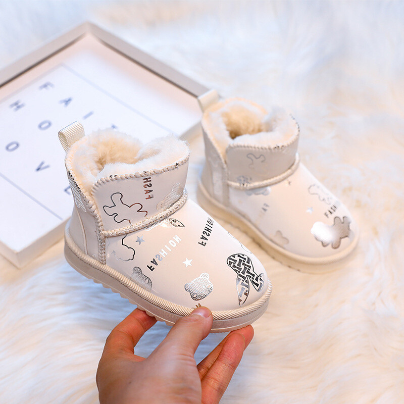Modes Meiteņu Zābaki Ziemas Biezi Silti Bērnu Kokvilnas Apavi Plīša Jauki Apdrukas Rozā Bērnu Zābaki Mīksta Zole Neslīdošas kedas