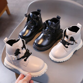 Téli PU bőr Martin csizma gyerekeknek Trend divat Vintage lábbeli fiúknak lányoknak csúszásgátló platform gyerekcsizmák