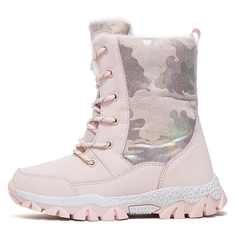 Gyerek téli polár bélésű meleg pamut hócsizma új stílusú acél orrú csúszásgátló hosszú cső zokni lányoknak gyerekeknek