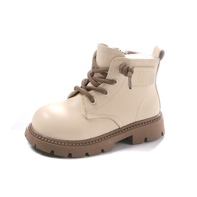 Bērnu zābaki 26-36 Izmērs Bēšs Mīksts Zēnu Meiteņu Ādas Kurpes Four Seasons Modes Black Hundred Neslīdoši Kids Martin Boots