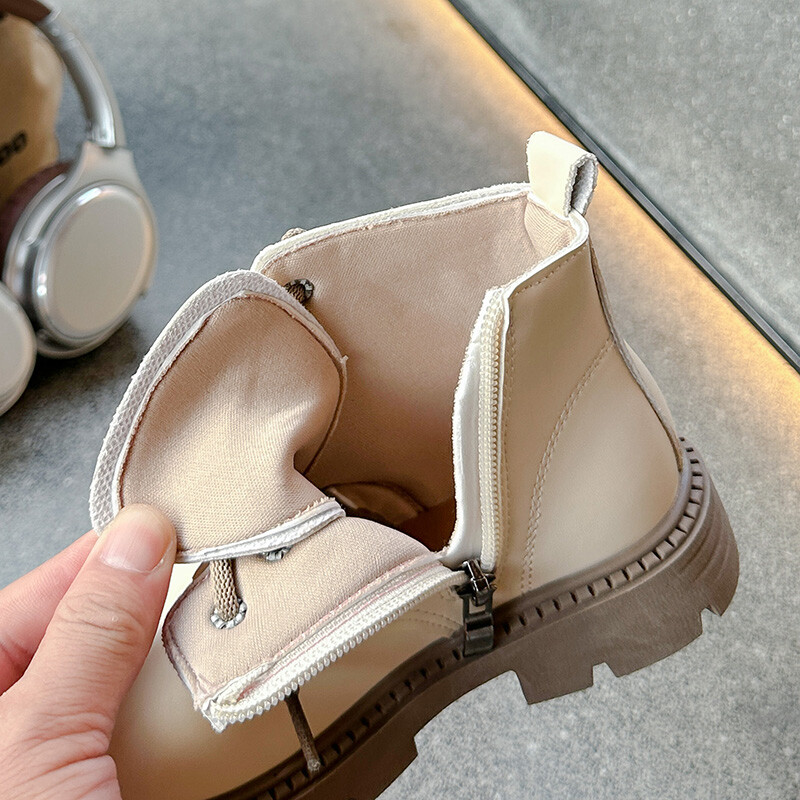 Bērnu zābaki 26-36 Izmērs Bēšs Mīksts Zēnu Meiteņu Ādas Kurpes Four Seasons Modes Black Hundred Neslīdoši Kids Martin Boots