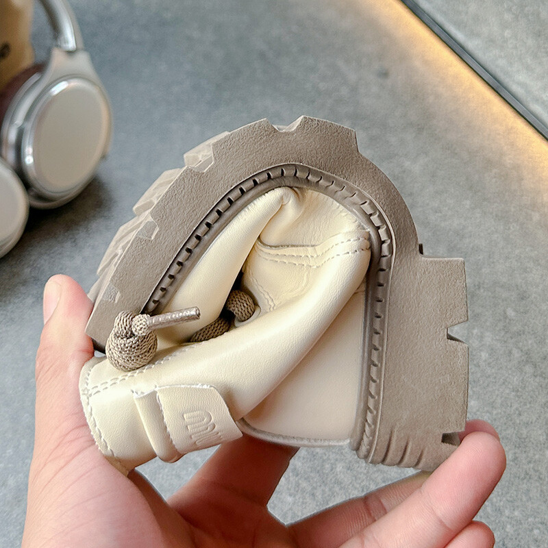 Bērnu zābaki 26-36 Izmērs Bēšs Mīksts Zēnu Meiteņu Ādas Kurpes Four Seasons Modes Black Hundred Neslīdoši Kids Martin Boots