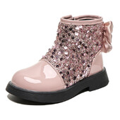 Bērnu īsie zābaki 2024. gada jauns modes fliteru bantītis, meitenes princeses ādas apavi rudens, mīkstas zoles neslīdoši bērnu ikdienas apavi