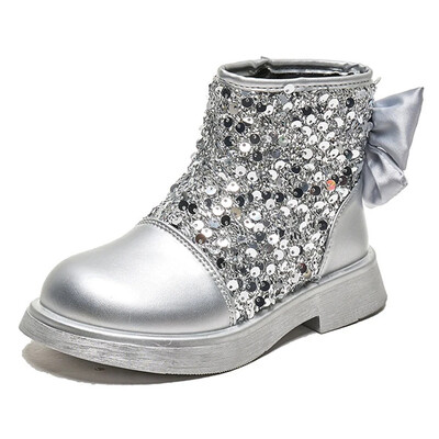 Bērnu īsie zābaki 2024. gada jauns modes fliteru bantītis, meitenes princeses ādas apavi rudens, mīkstas zoles neslīdoši bērnu ikdienas apavi