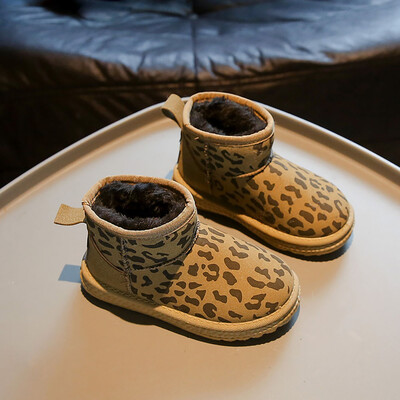 Žieminiai pliušiniai batai vaikams Madingi mados leopardas paauglės mergaitės sniego batai minkštu padu Stori šilti dirbtinio kailio medvilniniai batai vaikui