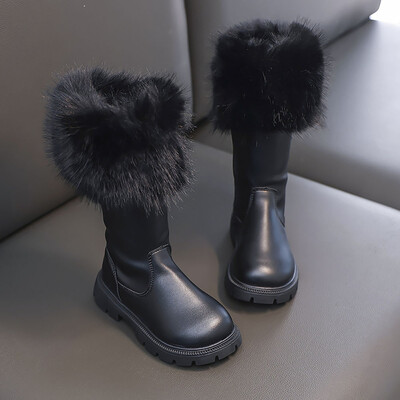 Pusaudžu meitenes sniega zābaki Biezi silti, mākslīgās kažokādas modes apavi platforma Ūdensizturīgi garie zābaki meitenēm ikdienas zābaki līdz ikru garumam