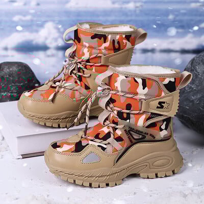 Ziemas plīša sniega zābaki meitenēm Biezi silti, mākslīgās kažokādas kokvilnas apavi Ūdensizturīgi pretslīdoši pusaudžu meiteņu sniega zābaki