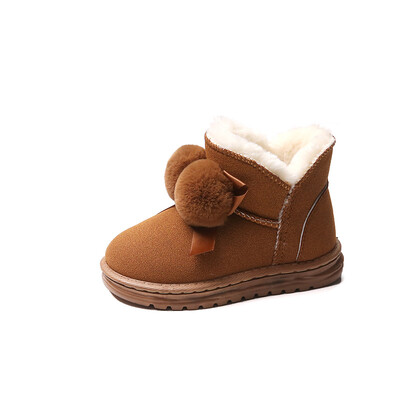 Meiteņu sniega zābaki Eleganti jauni bērnu ziemas zābaki Sweet Bowknot Ball Hairball Kids Mode Silti plīša Princeses kokvilnas zābaki