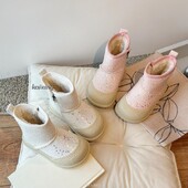 Ziemas plīša sniega zābaki meitenēm PU ādas ūdensnecaurlaidīgi kokvilnas apavi Modes biezi silti mākslīgās kažokādas flīsa zābaki pusaudžiem