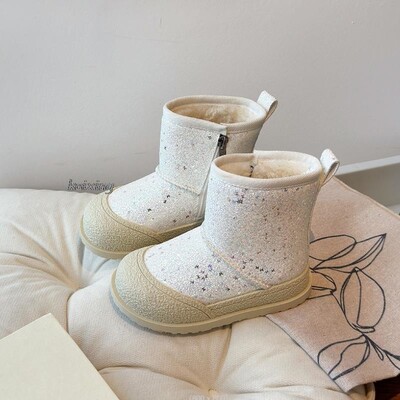 Ziemas plīša sniega zābaki meitenēm PU ādas ūdensnecaurlaidīgi kokvilnas apavi Modes biezi silti mākslīgās kažokādas flīsa zābaki pusaudžiem